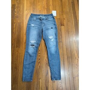 Maurices Distressed Skinny Jeans Blue Medium Light Wash Stretch LARGE Long 33x31